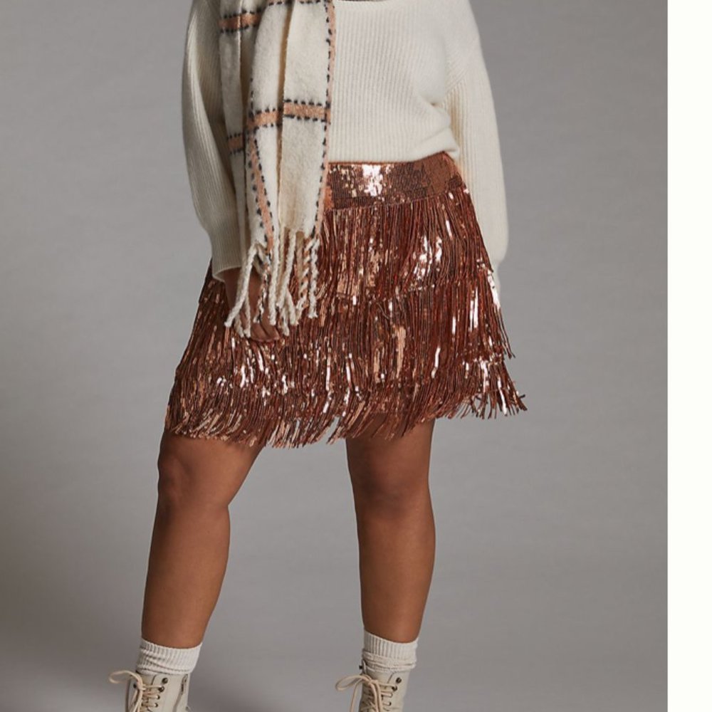 ⭐️ Maeve Fringed Sequined Boho Peasant Hipster Hippie Art Deco Farm Tassel Skirt - Picture 3 of 7